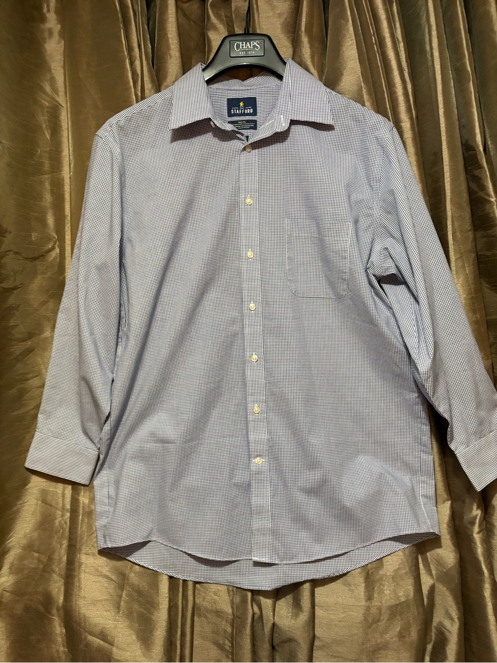Stafford Men's Blue Micro-Check Dress Shirt